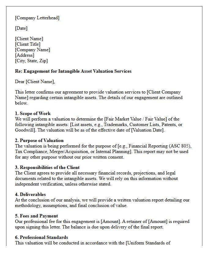 Intangible Asset Valuation Engagement Letter