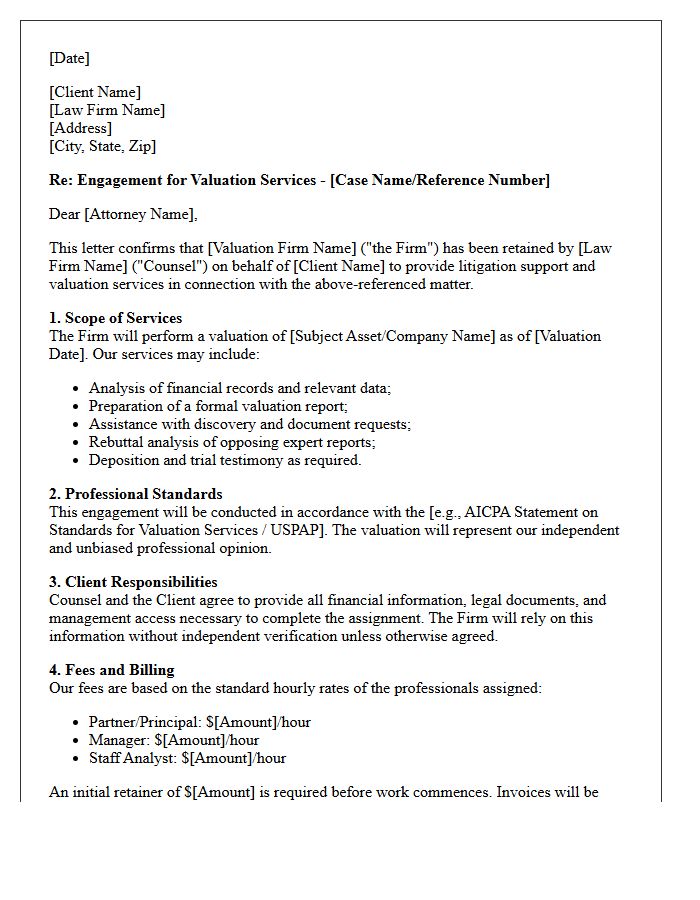 Litigation Support Valuation Engagement Letter