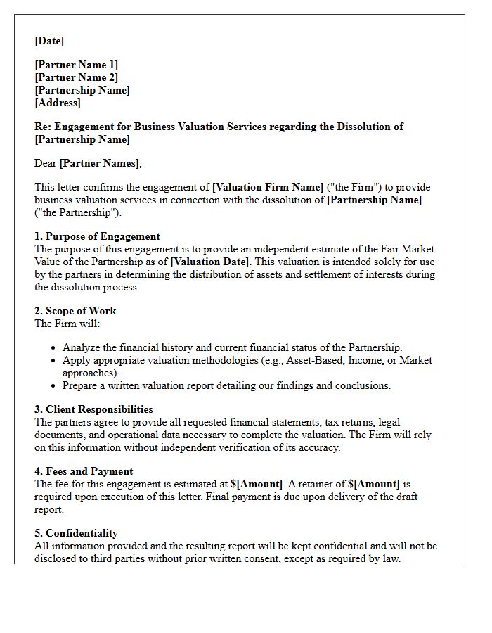 Partnership Dissolution Valuation Engagement Letter