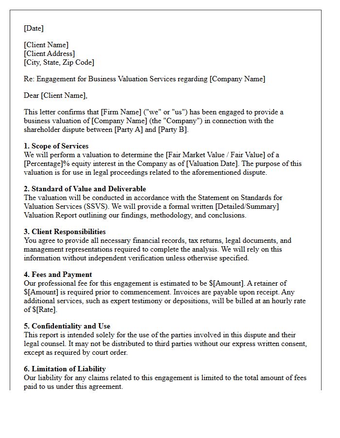 Shareholder Dispute Valuation Engagement Letter