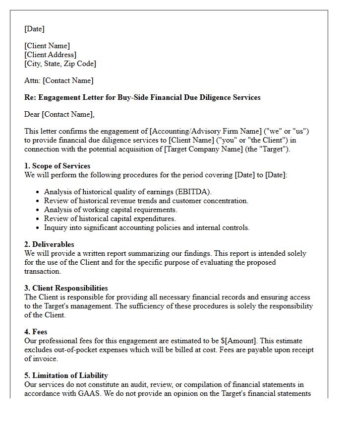 Buy-Side Financial Due Diligence Engagement Letter