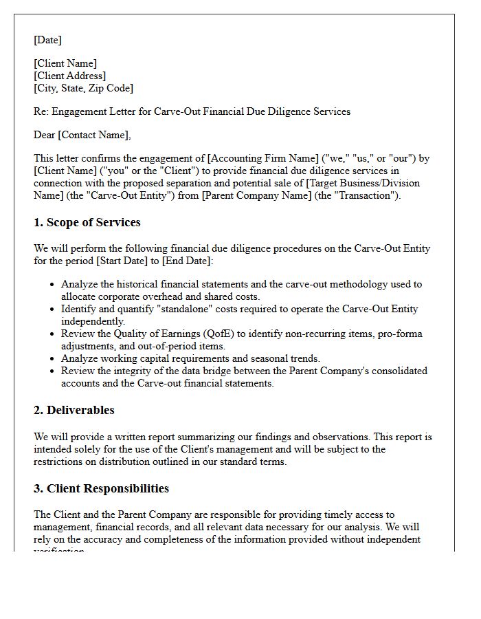 Carve-Out Financial Due Diligence Engagement Letter