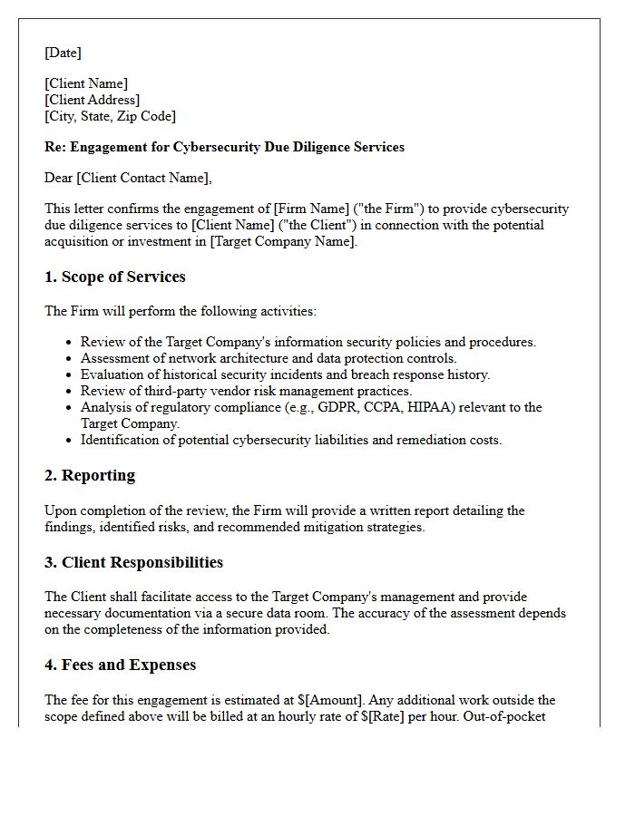 Cybersecurity Due Diligence Engagement Letter