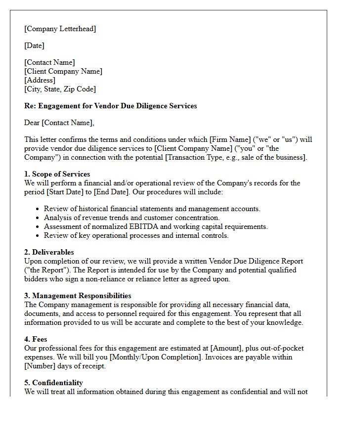 Vendor Due Diligence Engagement Letter