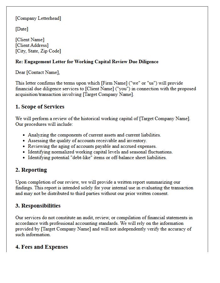 Working Capital Review Due Diligence Engagement Letter