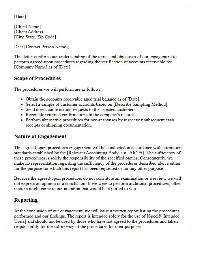 Accounts Receivable Verification Agreed-Upon Procedures Engagement Letter