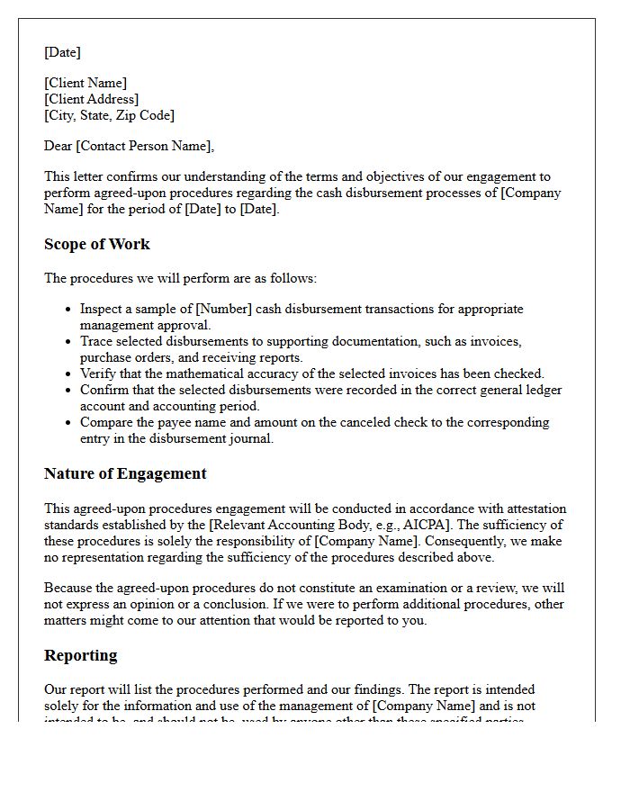 Cash Disbursement Agreed-Upon Procedures Engagement Letter