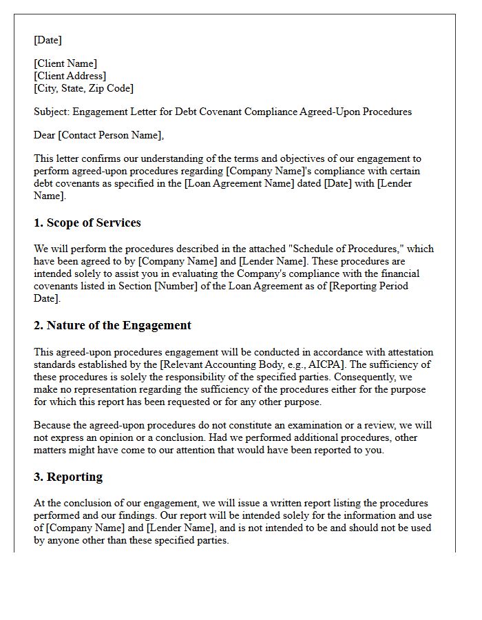 Debt Covenant Compliance Agreed-Upon Procedures Engagement Letter