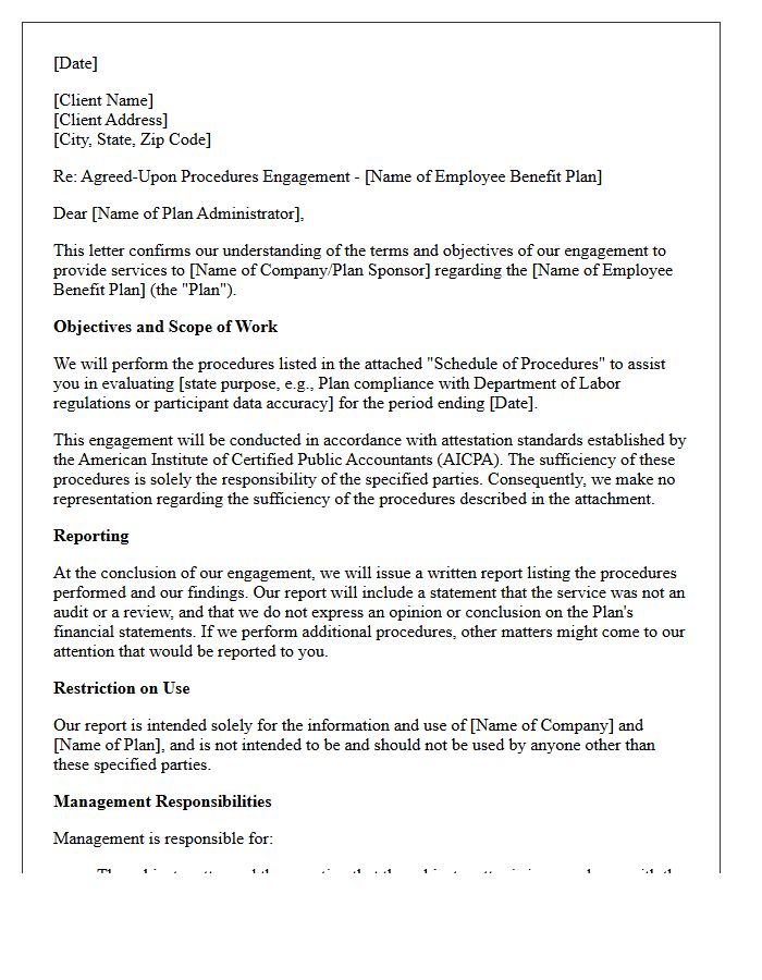 Employee Benefit Plan Agreed-Upon Procedures Engagement Letter