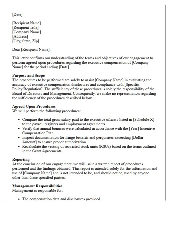 Executive Compensation Agreed-Upon Procedures Engagement Letter