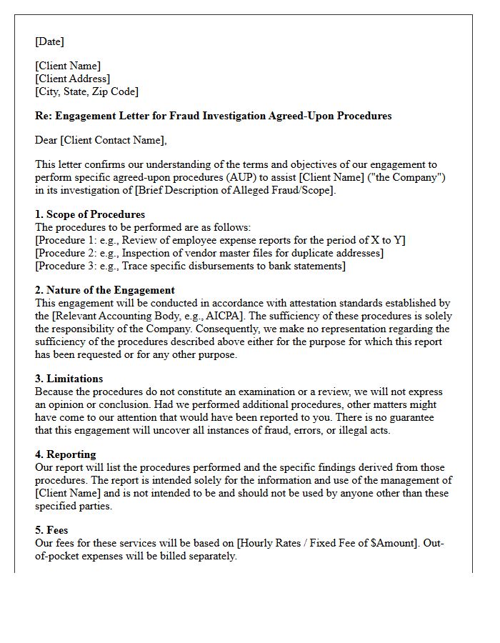 Fraud Investigation Agreed-Upon Procedures Engagement Letter