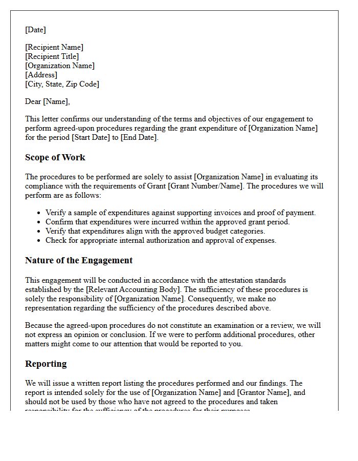 Grant Expenditure Agreed-Upon Procedures Engagement Letter