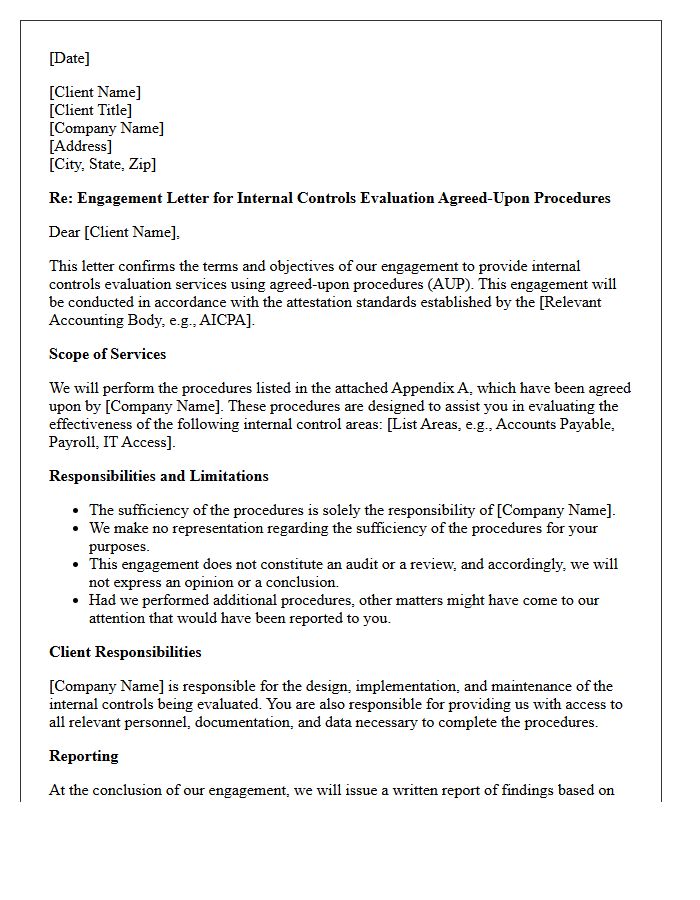 Internal Controls Evaluation Agreed-Upon Procedures Engagement Letter