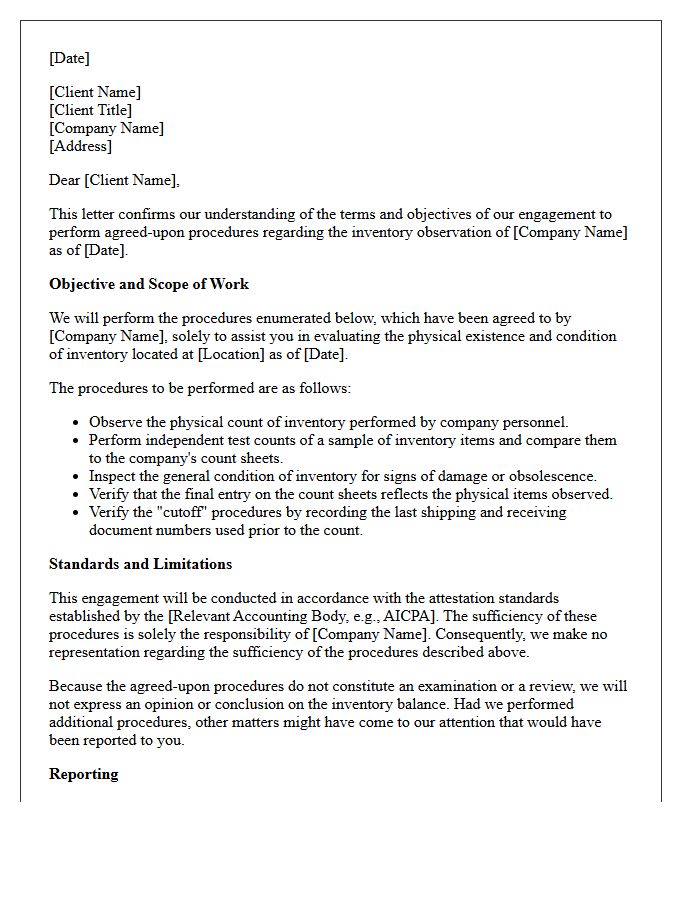 Inventory Observation Agreed-Upon Procedures Engagement Letter