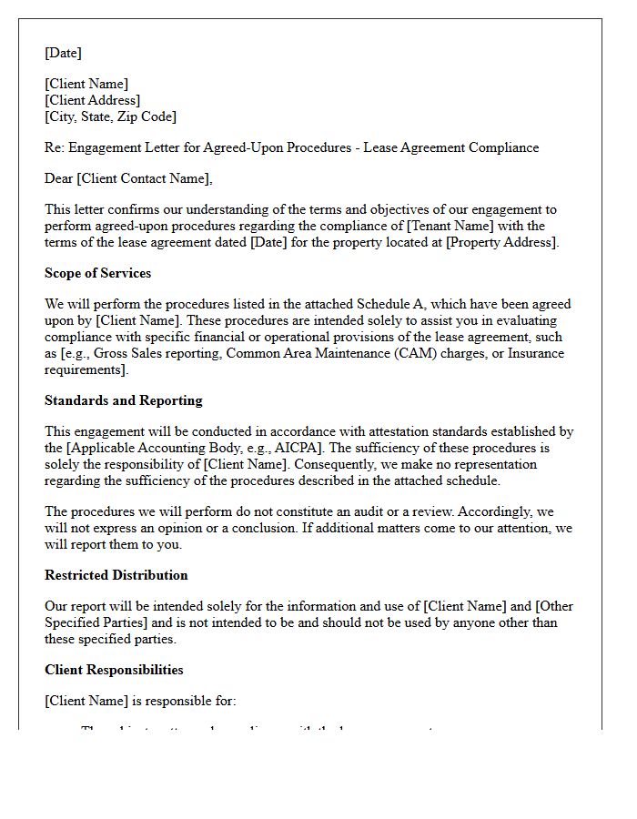 Lease Agreement Compliance Agreed-Upon Procedures Engagement Letter