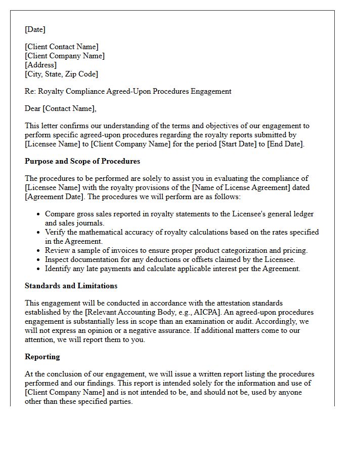 Royalty Compliance Agreed-Upon Procedures Engagement Letter