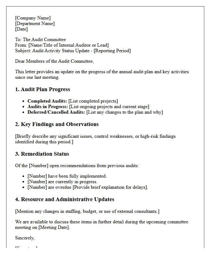 Audit Committee Status Update Letter