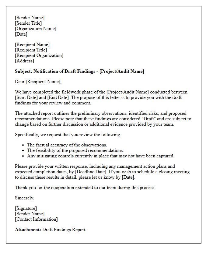 Draft Findings Communication Letter