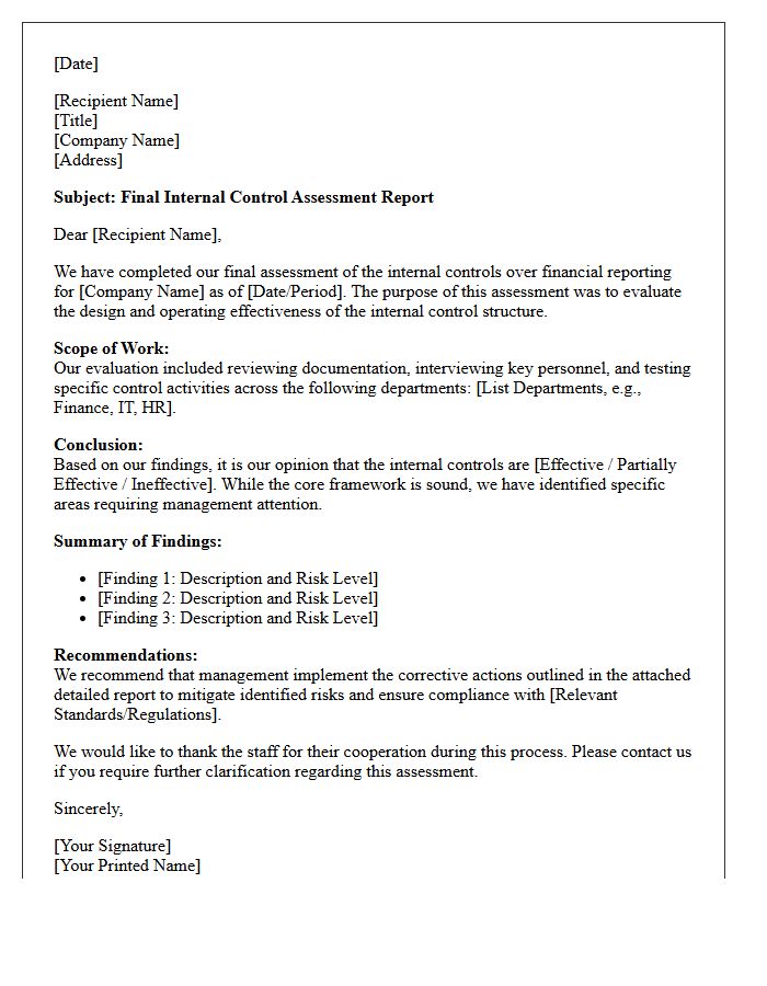 Final Internal Control Assessment Letter
