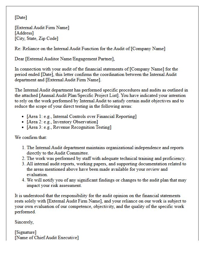 Internal Audit Reliance Letter