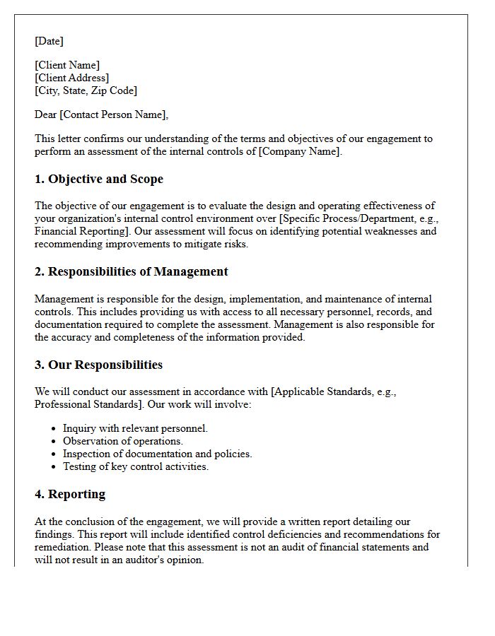 Internal Control Assessment Engagement Letter