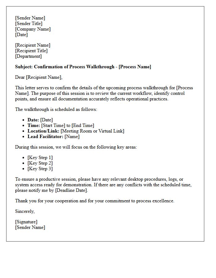 Process Walkthrough Confirmation Letter