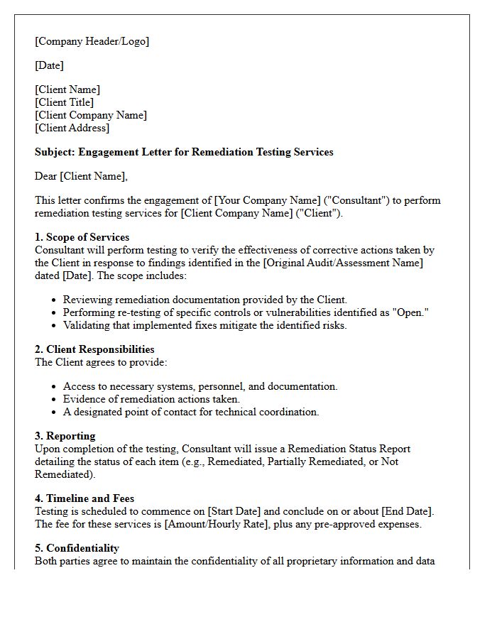 Remediation Testing Engagement Letter