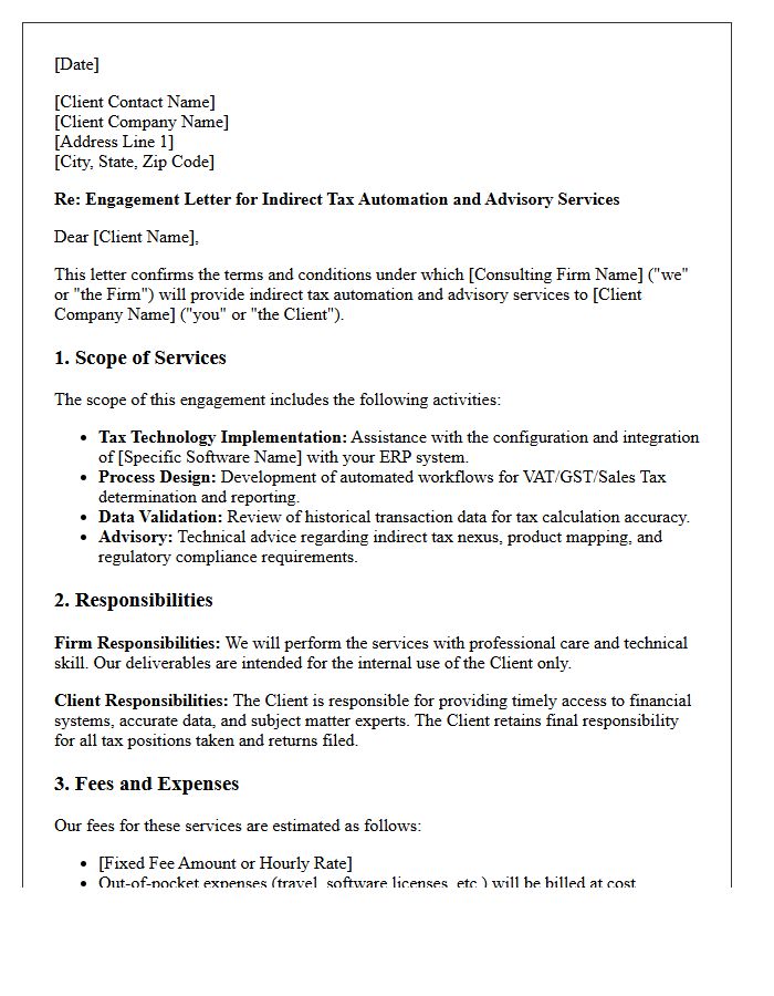 Indirect Tax Automation and Advisory Engagement Letter