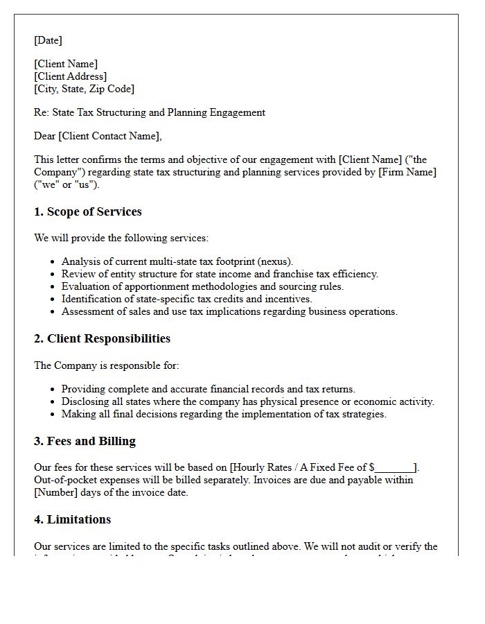 State Tax Structuring and Planning Engagement Letter