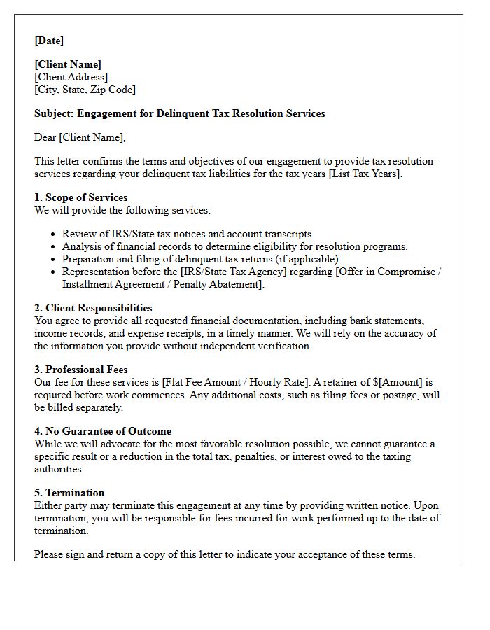 Delinquent Tax Resolution Services Engagement Letter
