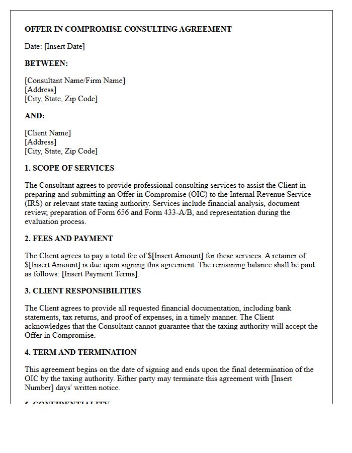 Offer In Compromise Consulting Agreement Letter