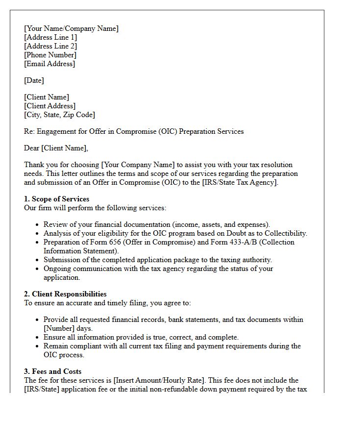 Offer In Compromise Preparation Services Letter