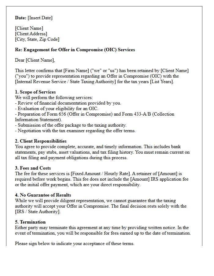 Offer In Compromise Resolution Engagement Letter