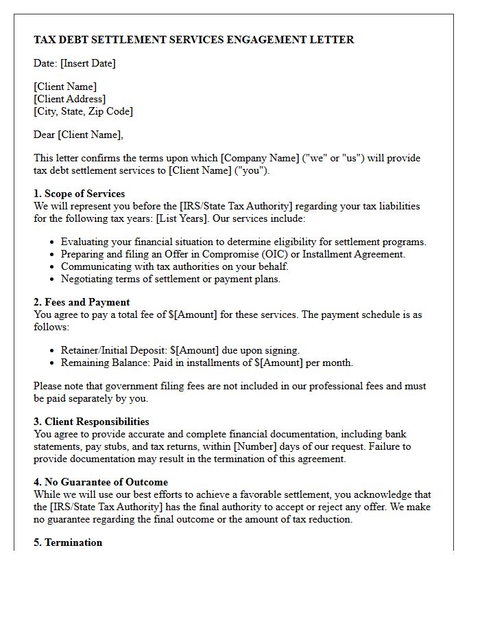 Tax Debt Settlement Services Engagement Letter