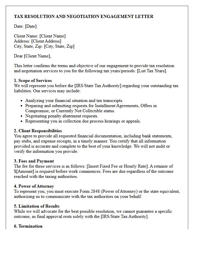 Tax Resolution And Negotiation Engagement Letter