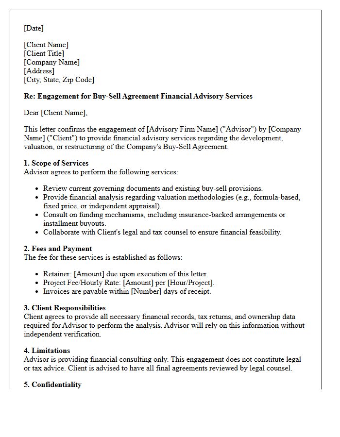 Buy-Sell Agreement Financial Advisory Engagement Letter