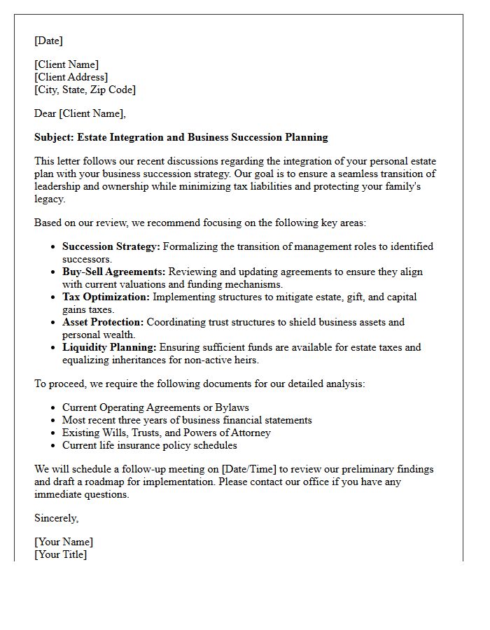 Estate Integration and Business Succession Advisory Letter