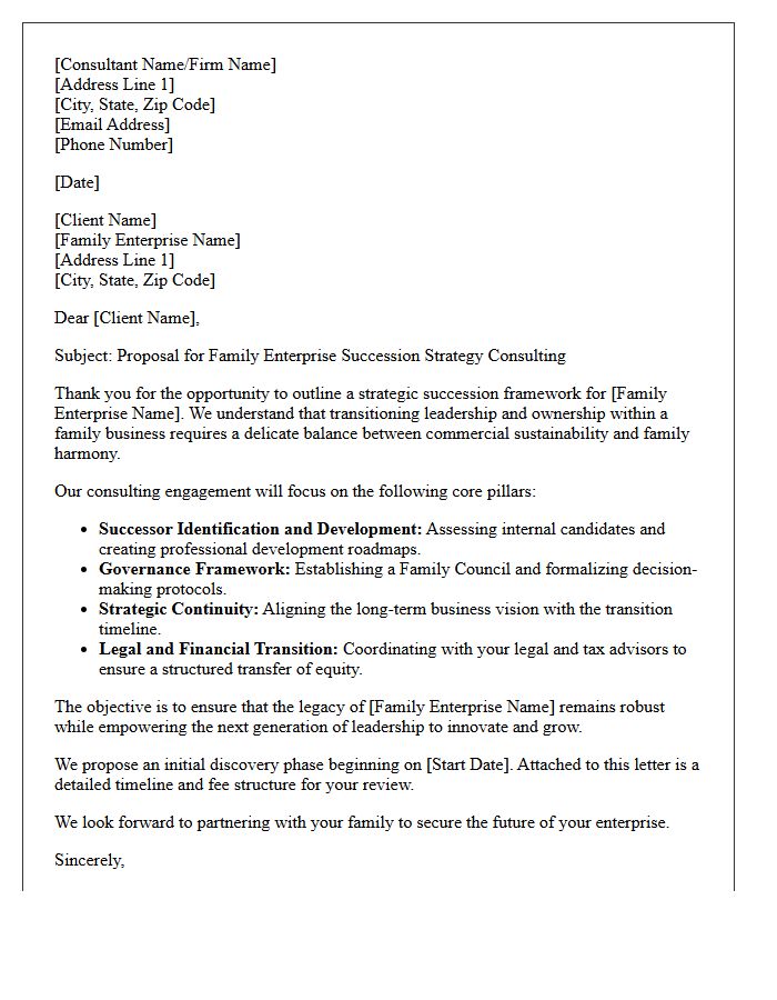 Family Enterprise Succession Strategy Consulting Letter