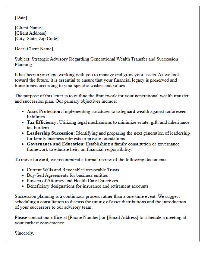 Generational Wealth Transfer and Succession Advisory Letter