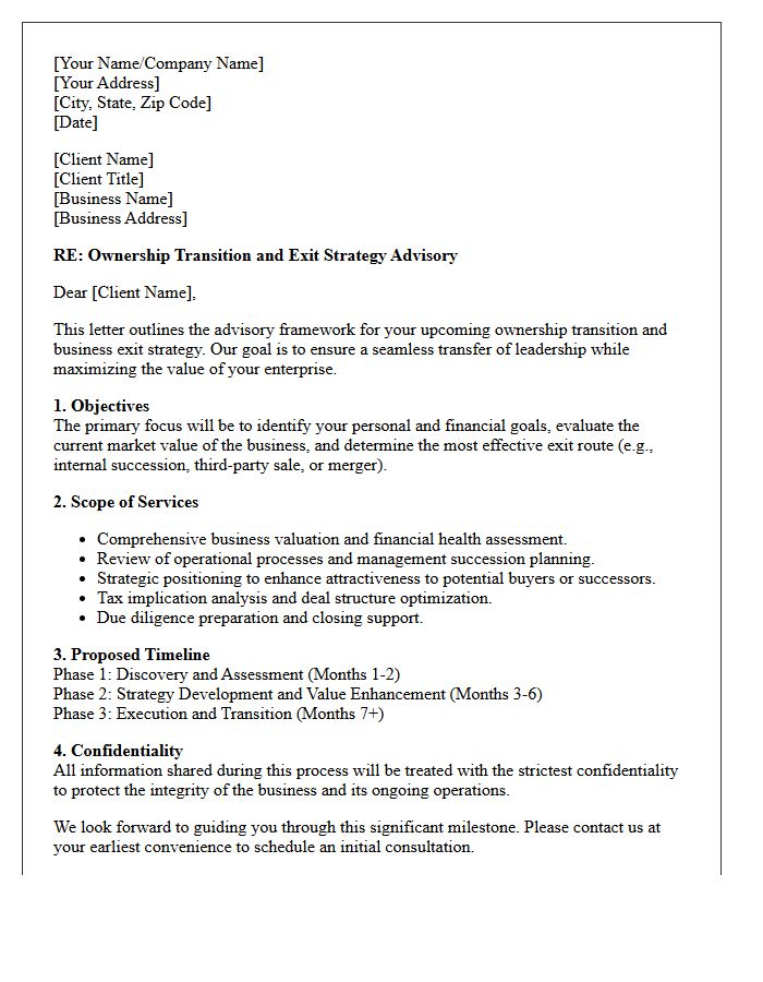 Ownership Transition and Exit Strategy Advisory Letter