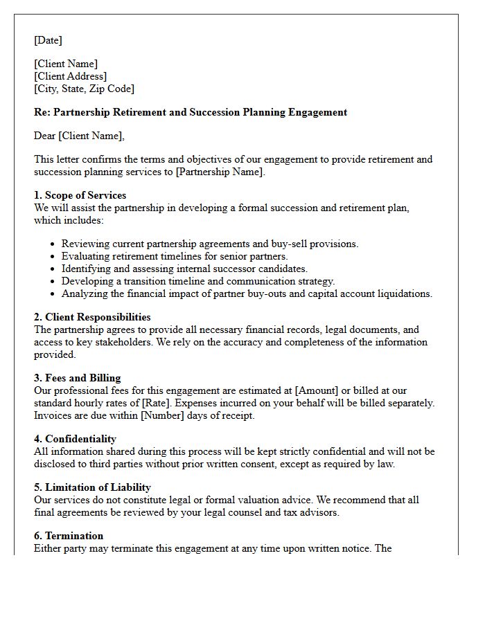 Partnership Retirement and Succession Planning Engagement Letter