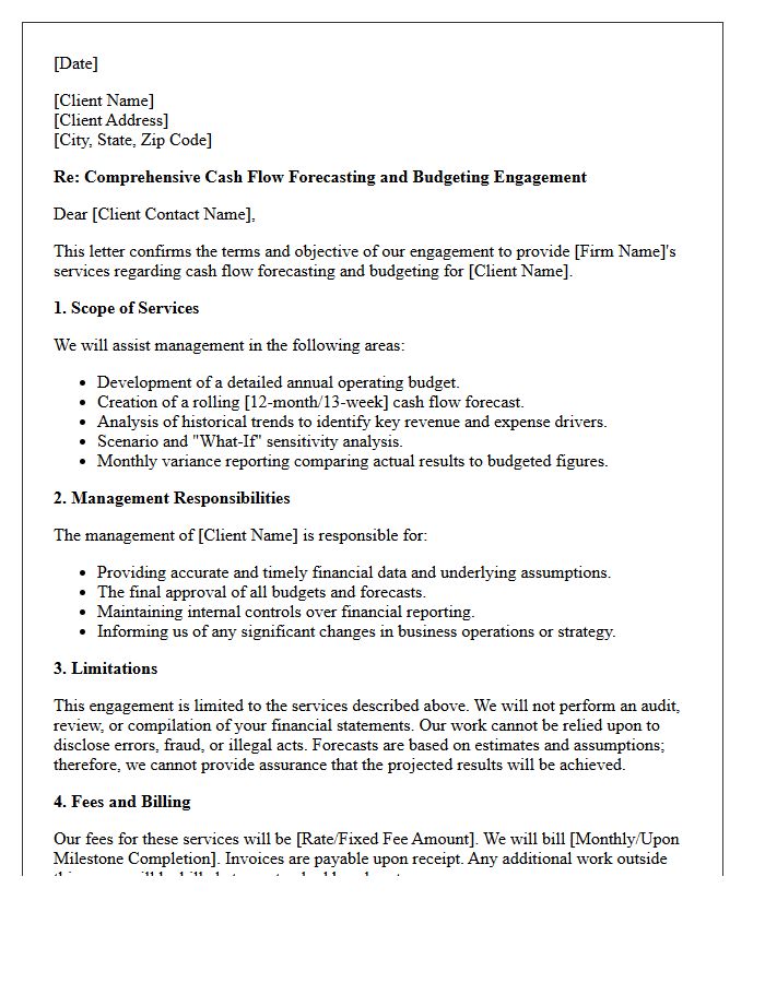 Comprehensive Cash Flow Forecasting And Budgeting Engagement Letter