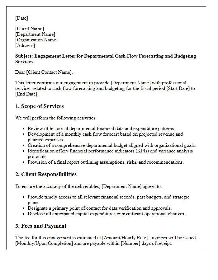 Departmental Cash Flow Forecasting And Budgeting Engagement Letter