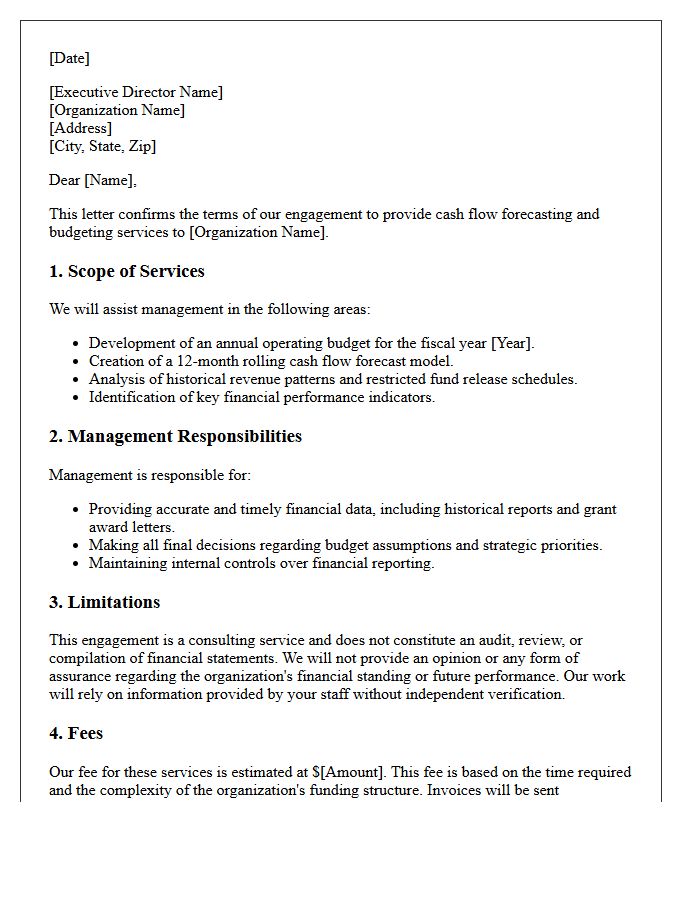 Nonprofit Organization Cash Flow Forecasting And Budgeting Engagement Letter