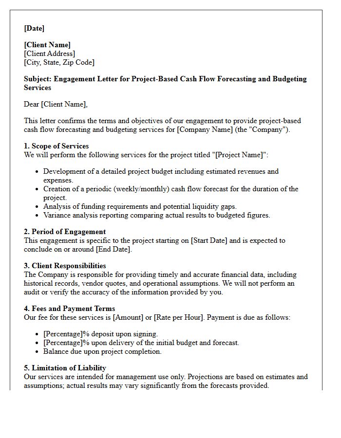 Project-Based Cash Flow Forecasting And Budgeting Engagement Letter