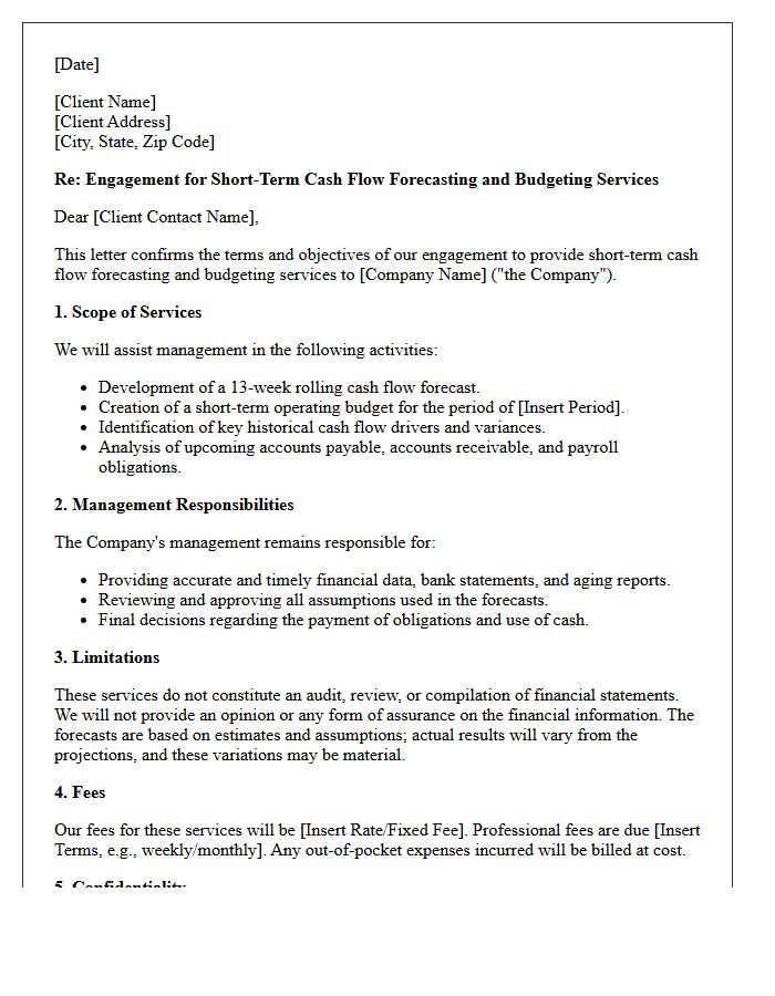 Short-Term Cash Flow Forecasting And Budgeting Engagement Letter