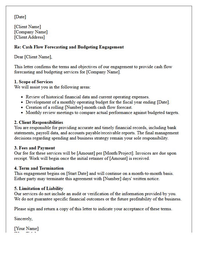 Small Business Cash Flow Forecasting And Budgeting Engagement Letter