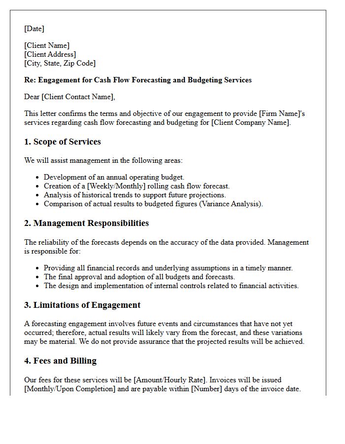 Standard Cash Flow Forecasting And Budgeting Engagement Letter
