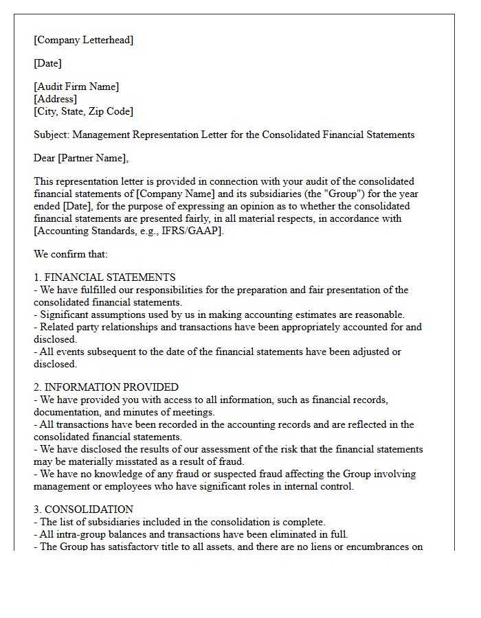 Consolidated Financial Statements Management Representation Letter