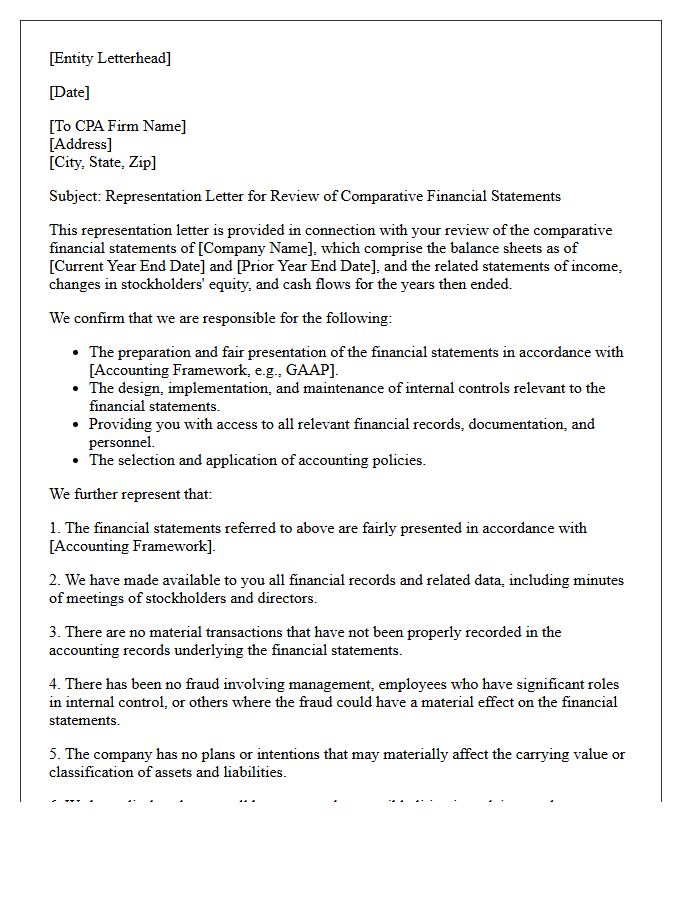 Comparative Financial Statements Review Representation Letter